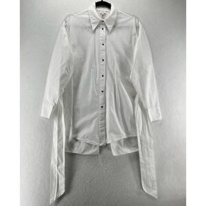 River Island Top Womens 8 Tunic Button Front Long Sleeve Tie Front Vented White